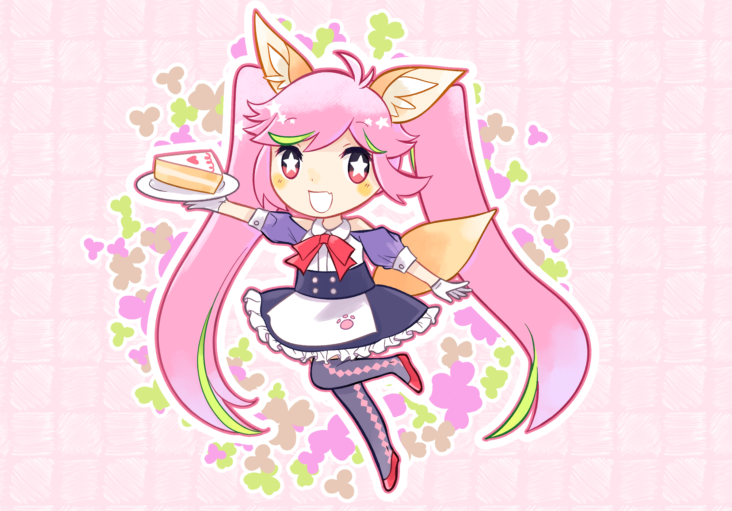 Cute Chibi style Kawaii Anime Girl with Fox Ears and Tails Digital