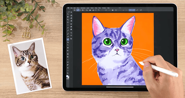 油彩ブラシで描く猫のイラスト 