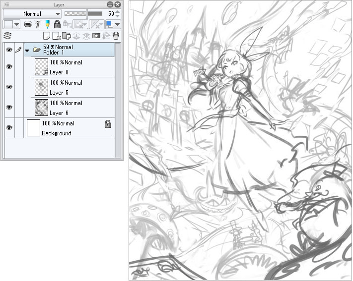 2. Rough Draft “Professional illustration process lack 2” by