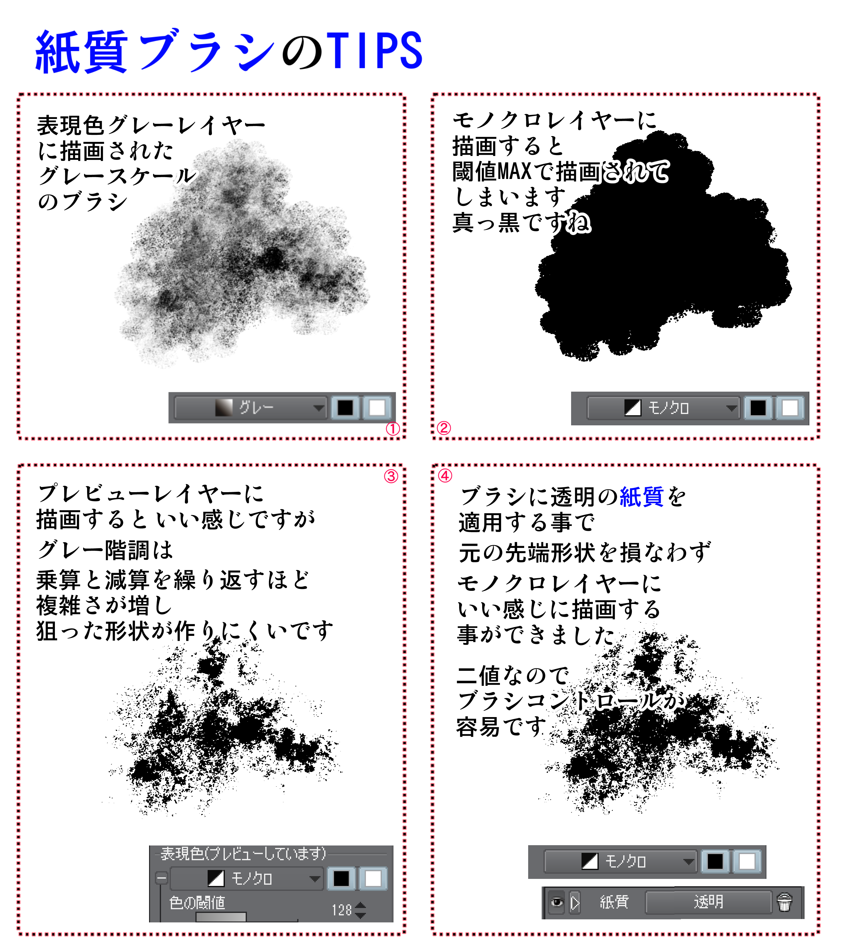 Tips 透明紙質を使ってグレー階調のブラシをモノクロレイヤーで使えるようにする方法 クリスタ高効率化tips 2 By 土屋彼某 Clip Studio Tips