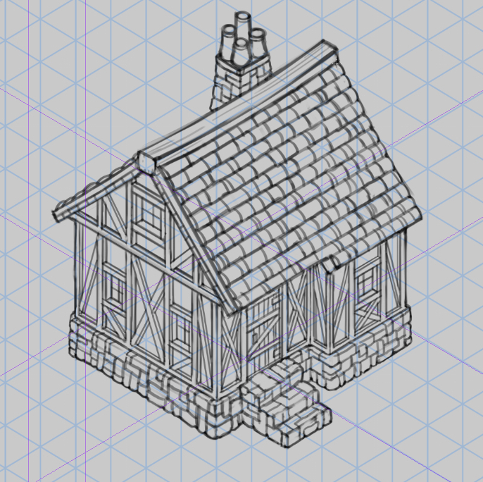 isometric house drawing