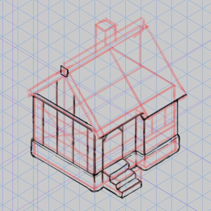 isometric house drawing