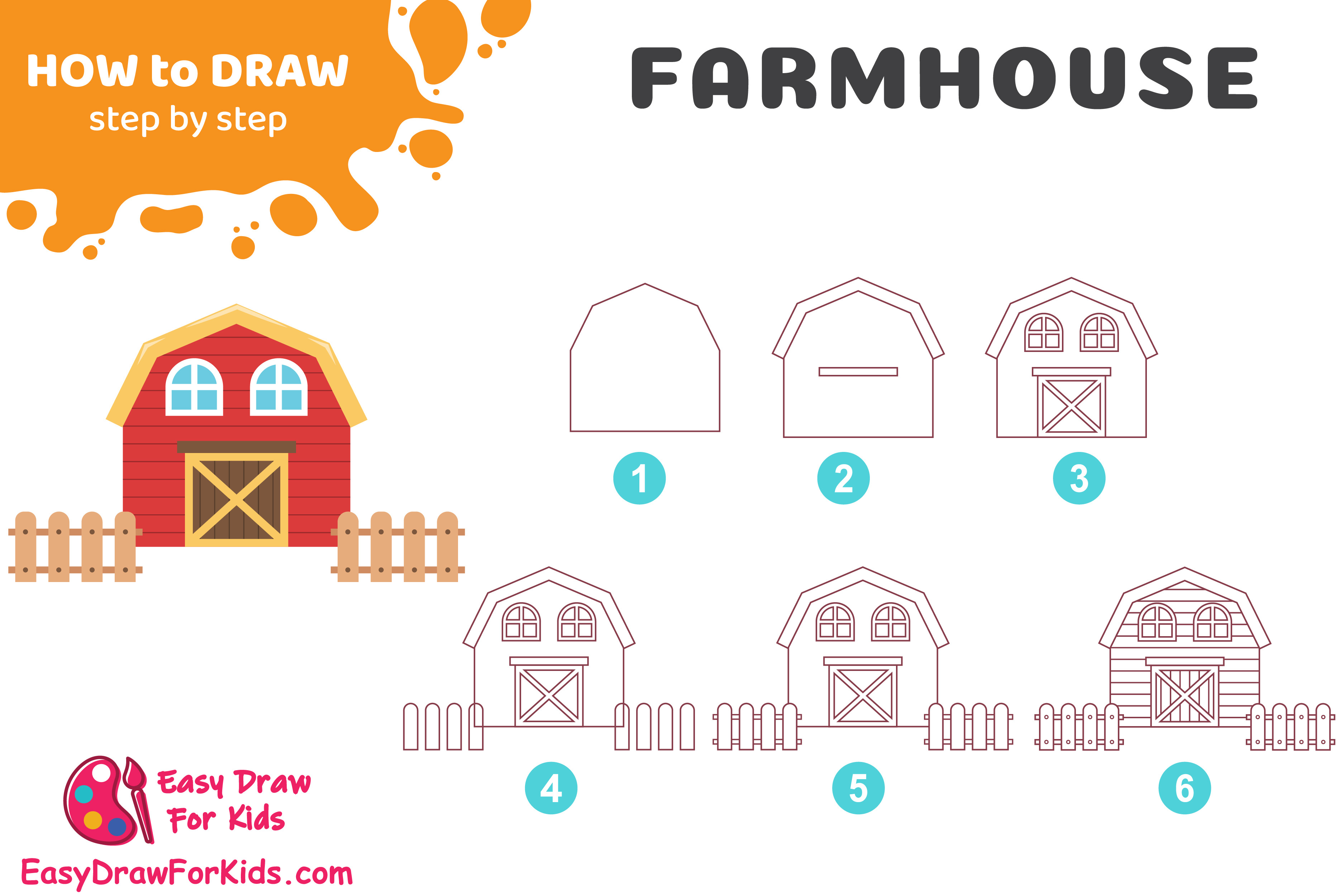 How To Draw A Farmhouse Step By Step