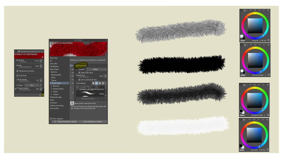 How to Use the "Fur Brush" (CSP Dual Brush Part 3) “Dual Brushes in Clip Studio Paint 3” by
