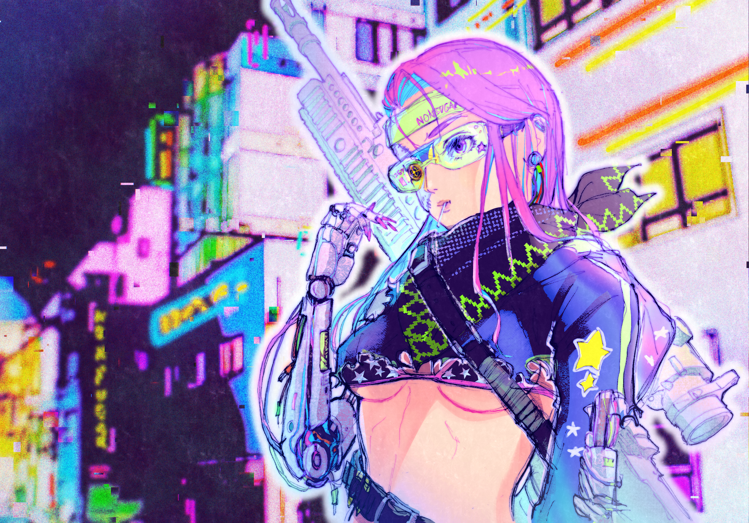 cyberpunk girl, colorful drawing art,digital illustration, comic