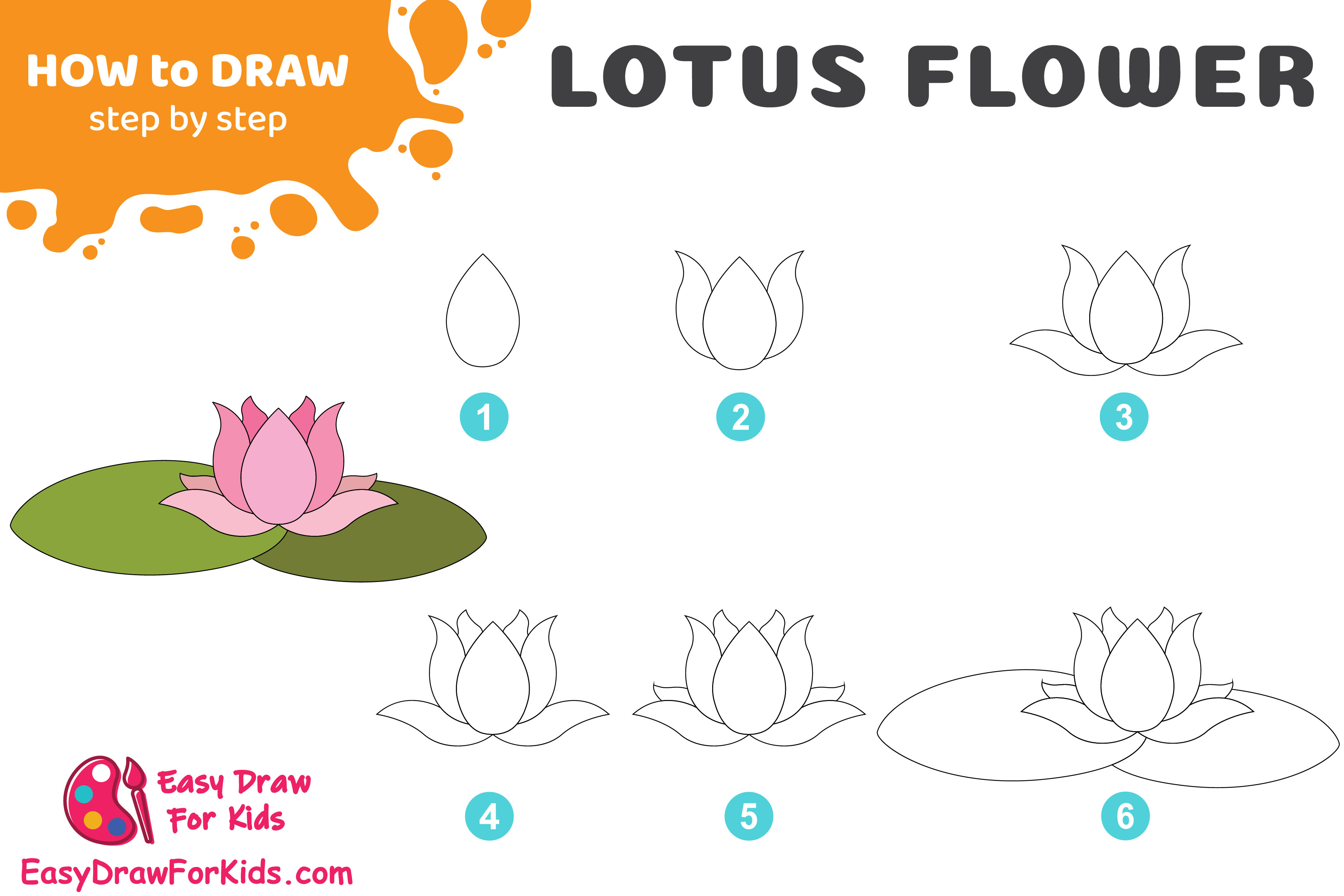 how to draw a lotus flower step by step for kids