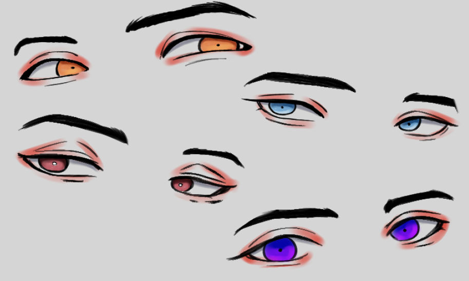 How to draw anime eyes front view – different styles, ages, male