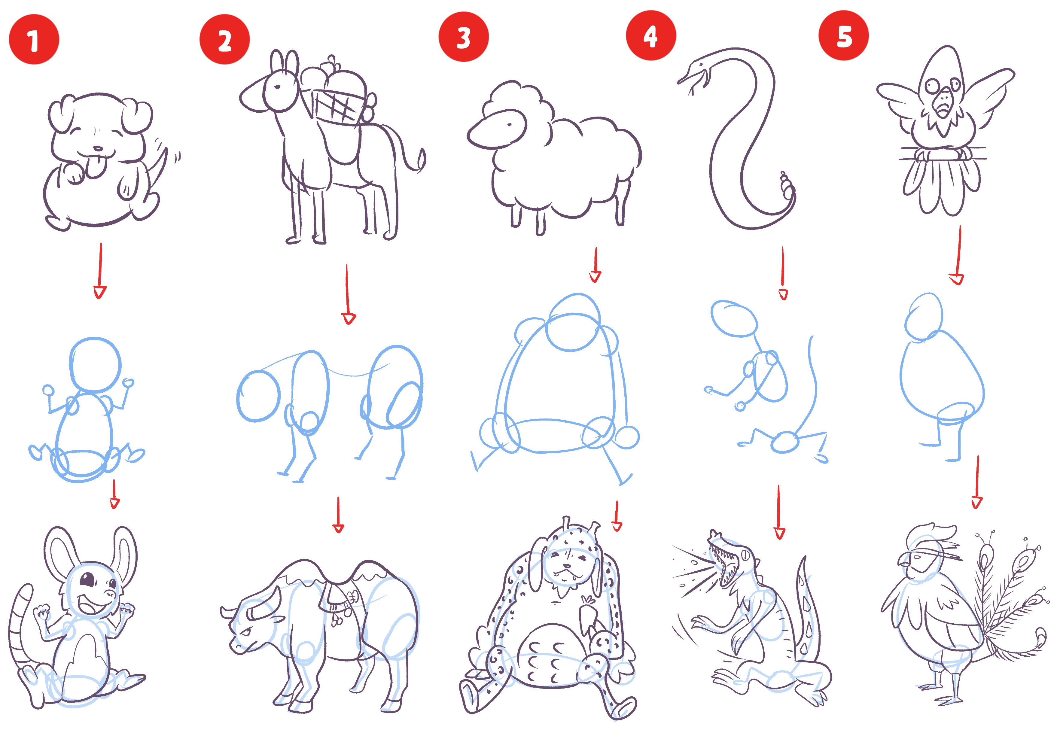 Domestic Animals Drawing Using 2D Shapes - droama