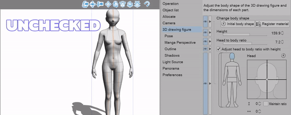 Adjusting a 3D Drawing Figure Body Shape