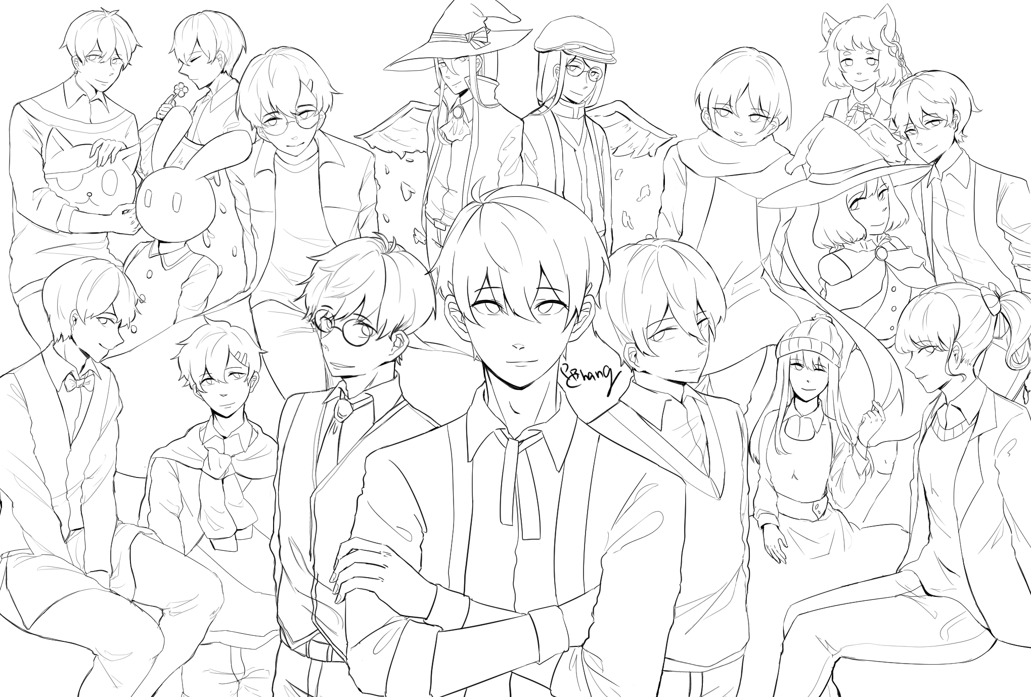 オリジナルキャラクターの複数人作画 