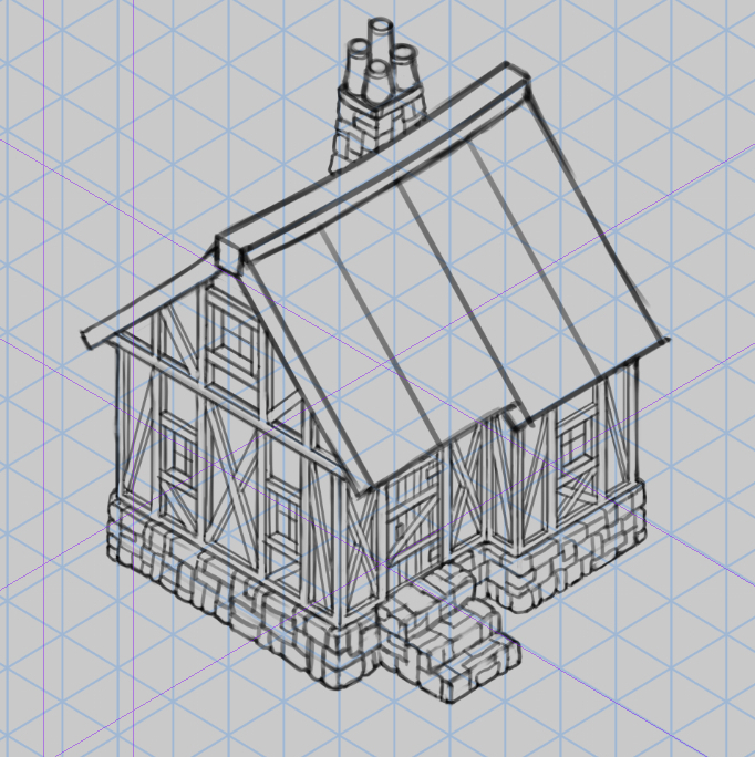 isometric house drawing