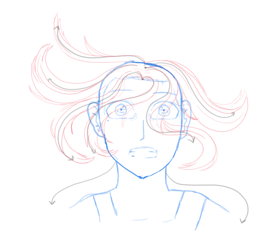 flowing hair drawings in the wind