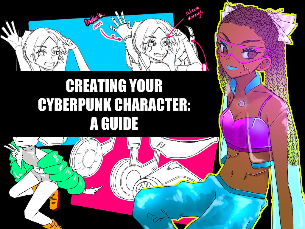 Create cyberpunk characters in cartoon, anime or comic style by