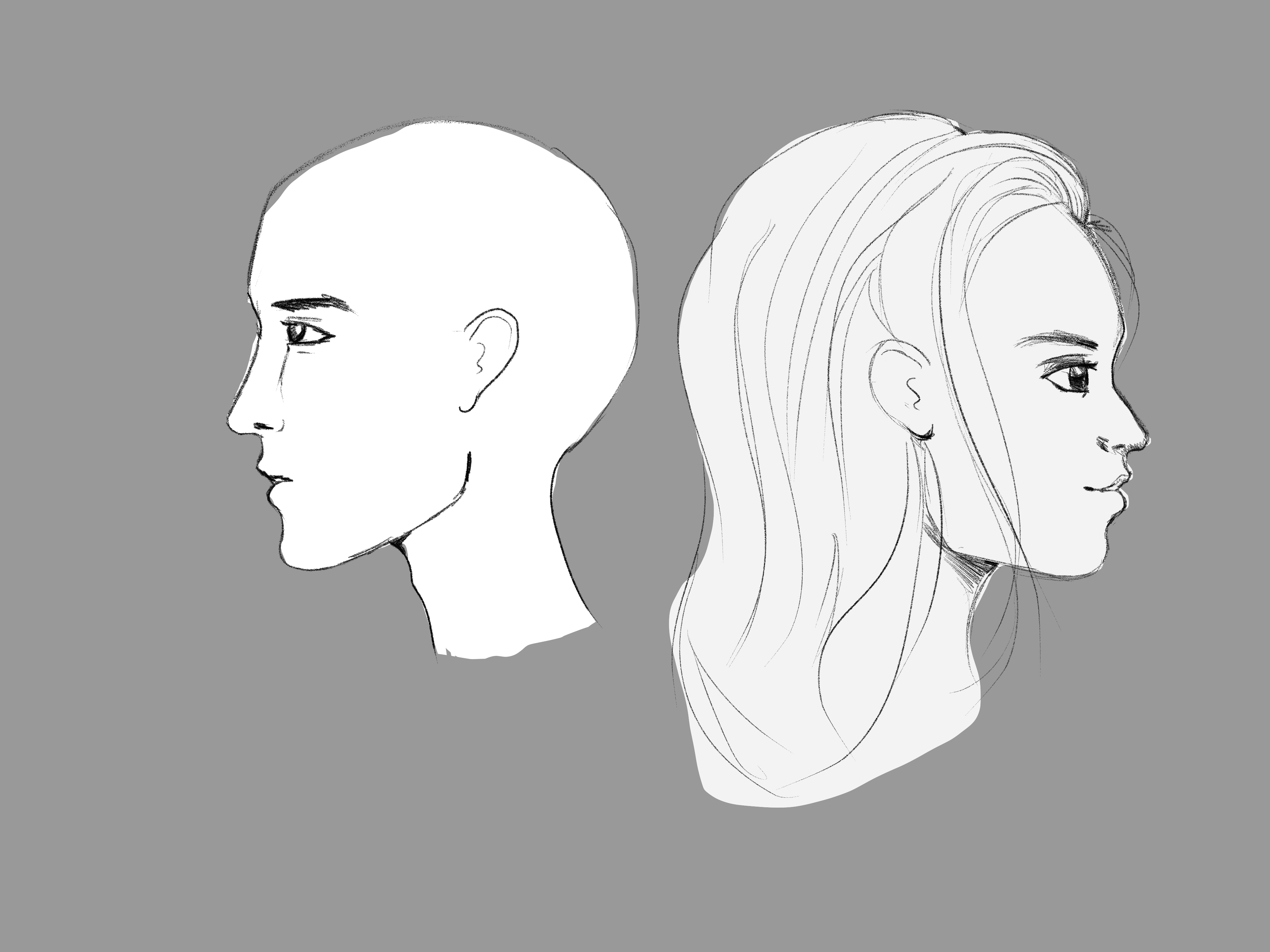 how to draw a female face side view