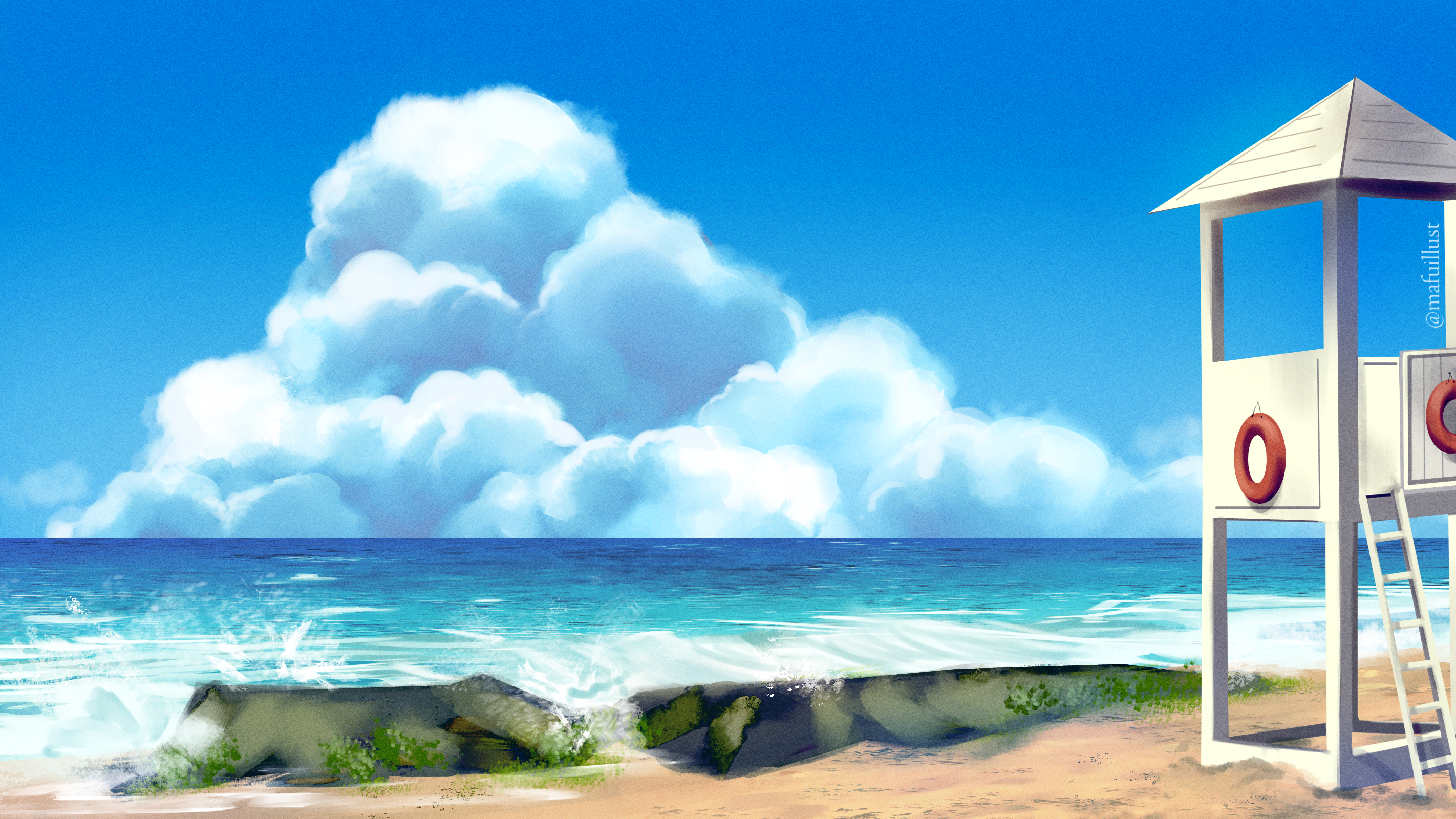 Beach - Anime style backgrounds TUTORIAL AND PROCESS by Mafuillust - Make  better art | CLIP STUDIO TIPS