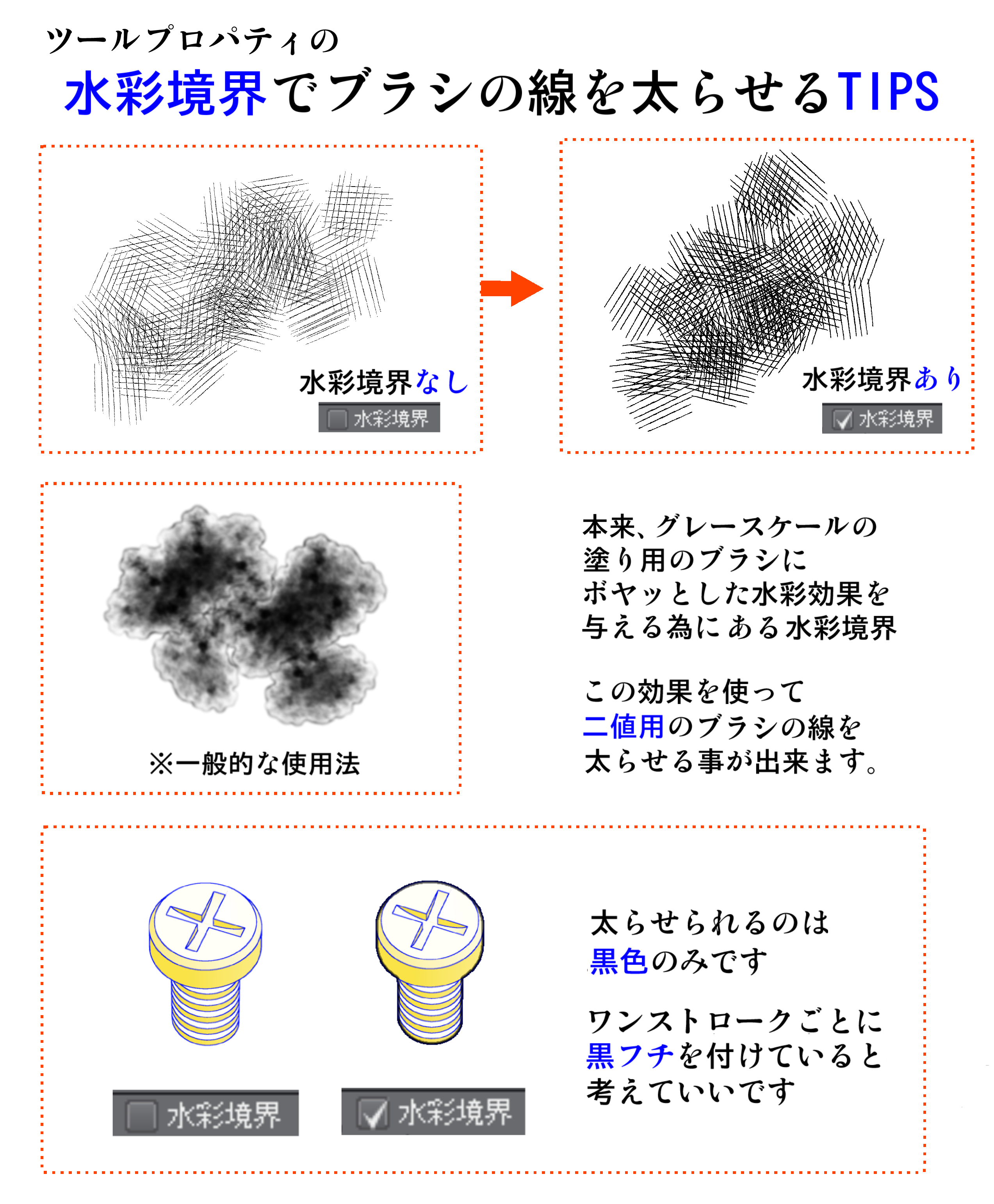 Tips 水彩境界でブラシの線を太らせる方法 クリスタ高効率化tips 1 By 土屋彼某 Clip Studio Tips