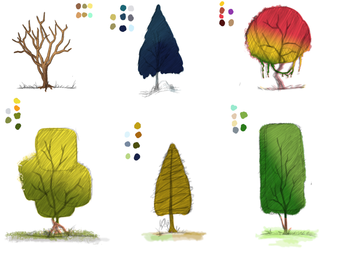 tree drawings colour