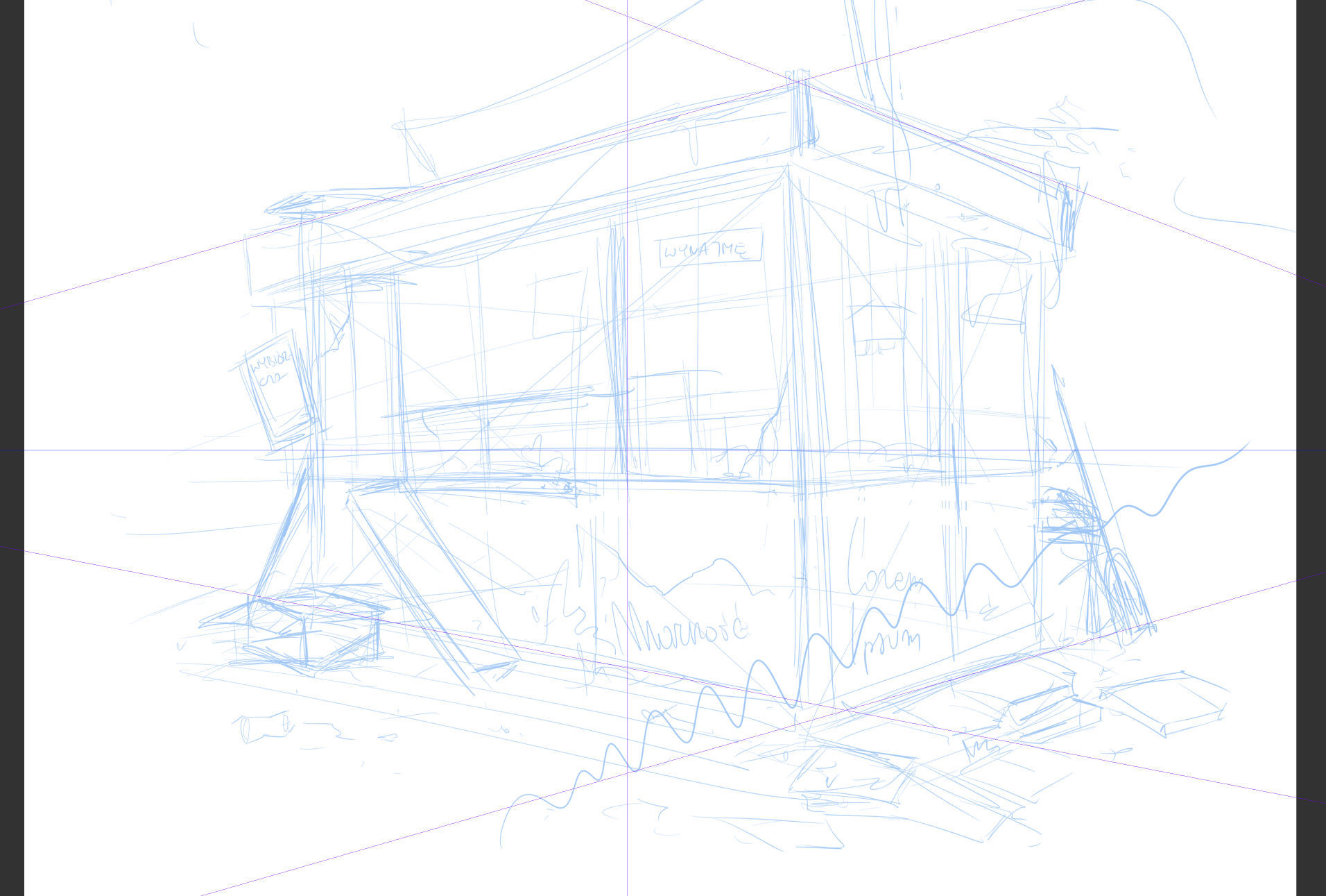 二点透視のニューススタンド 