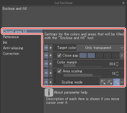 Krita's Fill tool: fill outlines and selections 